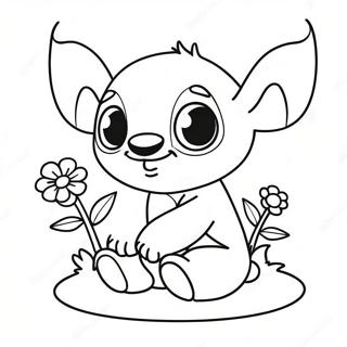 Bedårande baby Stitch med blommor färgläggningssida | Söt bebis Stitch målarbild
