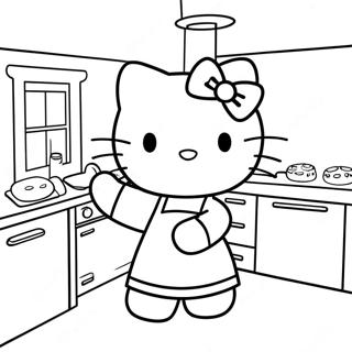 Hello Kitty lagar mat i köket färgläggningssida | Hello Kitty Matlagning målarbild