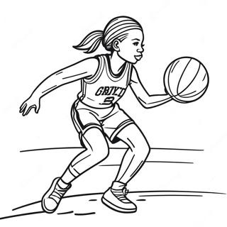 Flicka basketspelare dribblar färgläggningssida | Flicka Basketspelare målarbild