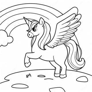 Magisk pegacorn i en regnbågslandskap färgläggningssida | Pegacorn målarbild