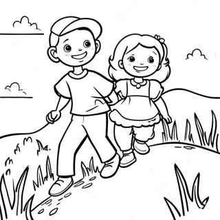 Jack och Jill klättrar uppför kullen färgläggningssida | Jack och Jill målarbild