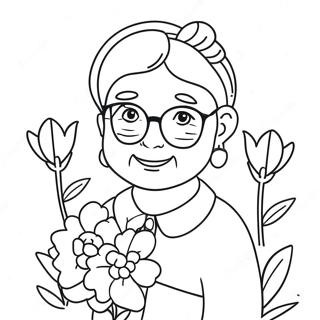 Söt mormor med blommor målarbok | Jag Älskar Min Mormor målarbild