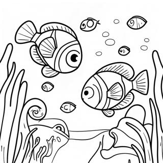 Nemo och Dorys undervattensäventyr färgläggningssida | Hitta Dory målarbild