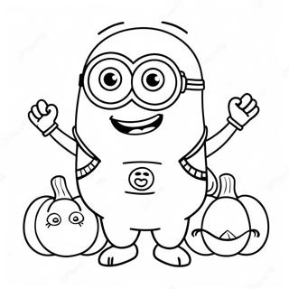 Glad Minion med pumpa färgläggningssida | Minion Thanksgiving målarbild