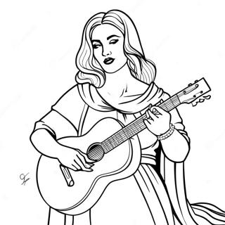 Madonna med Gitarr Färgläggningssida | Madonna målarbild