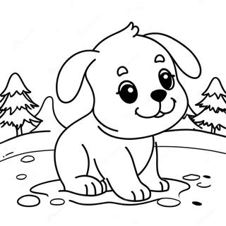 Lekfull valp i snön målarbild | Vinterhund målarbild