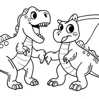 T-Rex och Triceratops slåss färgläggningssida | Dinosaurier som slåss målarbild
