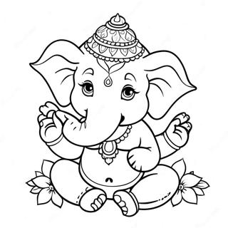 Söt Ganesha med blommor färgläggningssida | Ganesha målarbild