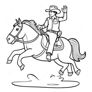 Cowboy som Rider en Bucking Bronco Målarbild | Rodeo Västern målarbild