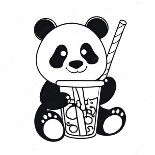 Panda Dricker Boba med Färgglada Sugrör Målarbild | Panda Dricker Boba målarbild