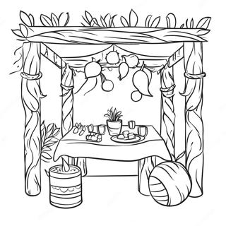 Festlig Sukkah med Dekorationer Färgläggningssida | Sukkah målarbild