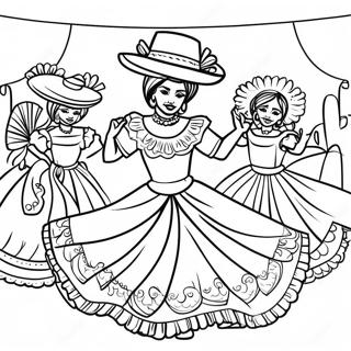 Traditionell Folklorico Dansscen Färgläggningssida | Folklorico målarbild