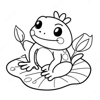 Kawaii groda som sitter på en näckrosfärgsida | Söt Groda målarbild