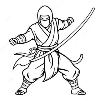 Episk ninja krigare med svärd färgläggningssida | Ninja Svärd målarbild
