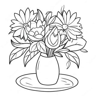 Elegant Stilleben med Blommor Målarbok | Stilleben målarbild