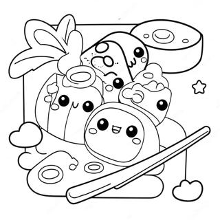 Söt Kawaii Sushi Färgläggningssida | Mat Kawaii målarbild