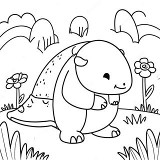 Söt Armadillo i en Blomsteräng Målarbok | Armadillo målarbild