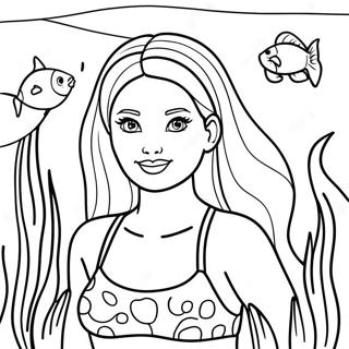 Barbie simmar under vattnet färgläggningssida | Barbie Baddräkt målarbild