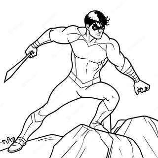 Nightwing i dramatisk pose färgläggningssida | Eldens Vingar Nattvinge målarbild