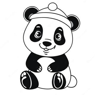 Söt Jul Panda med Tomteluva Färgläggningssida | Jul Panda målarbild