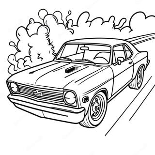 Chevy Nova Racing Action Färgläggningssida | Chevy Nova målarbild