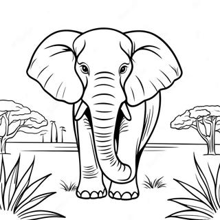 Storslagen Afrikansk Elefant i Savannen Målarbild | Afrikansk Elefant målarbild