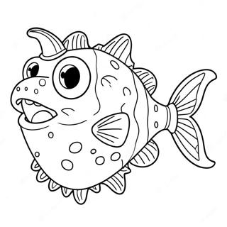Söt Anglerfisk med Stora Ögon Målarbok | Angelfisk målarbild
