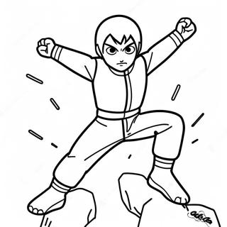 Färgläggningssida med Rock Lee i dynamisk actionpose | Rock Lee målarbild