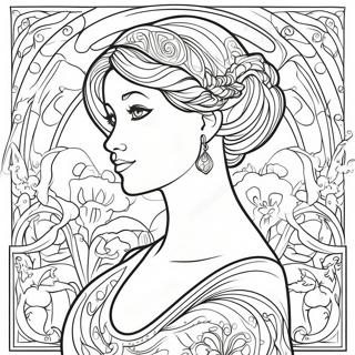Elegant Art Nouveau dam färgläggningssida | Jugendstil målarbild
