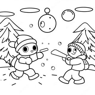 Färgblad för snöbollskrigsscen | Snöbollskrig målarbild