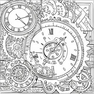 Steampunk växel och klocka färgläggningssida | Steampunk målarbild