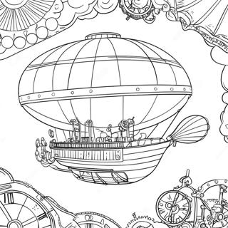 Steampunk luftskeppsäventyr färgläggningssida | Steampunk målarbild