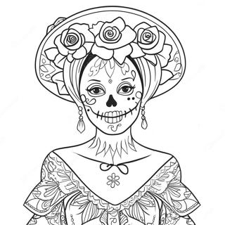 Elegant Catrina med Blommor Målarbild | Catrina målarbild