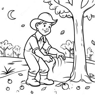 Johnny Appleseed Plantera Äppelträd Färgläggningssida | Johnny Appleseed målarbild