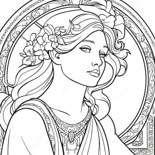 Alphonse Mucha färgläggningssida | Alphonse Mucha målarbild