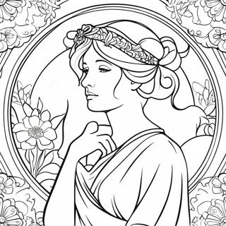 Elegant Alphonse Mucha dam färgläggningssida | Alphonse Mucha målarbild