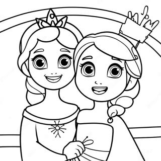 Färgläggningssida med Elsa och Anna på födelsedagsfirande | Frostkalas målarbild