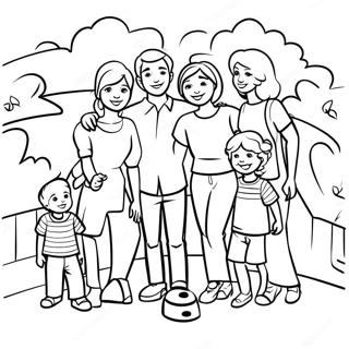 Färgläggningssida med lycklig familjeträff | Familjeträff målarbild