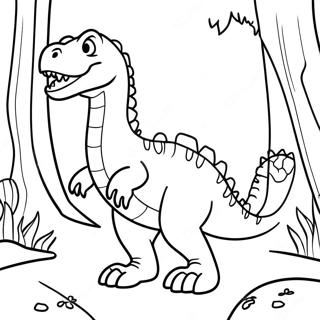 Vänlig Allosaurus i en Skog Färgläggningssida | Allosaurus målarbild