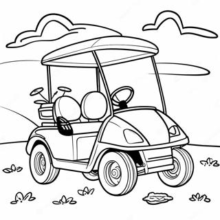 Rolig golfbil på banan färgläggningssida | Golfvagn målarbild