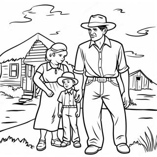 Dust Bowl Familj Färgläggningssida | Stora depressionen målarbild