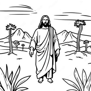 Jesus i Öknen Färgläggningssida | Frestande av Jesus målarbild