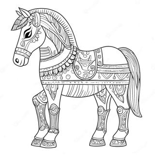 Detaljerad Troja Häst med Soldater Målarbok | Trojan Horse målarbild