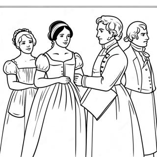 Stolthet och Fördom Karaktärer Färgläggningssida | Jane Austen målarbild