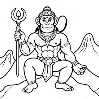Hanuman med Berg Färgläggningssida | Hanuman målarbild
