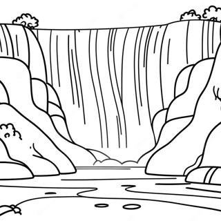 Storslaget vattenfall med regnbåge färgläggningssida | Realistisk Vattenfall målarbild