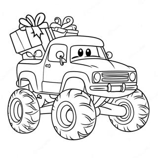 Julmonstertruck med Presenter Målarbild | Jul Monster Truck målarbild