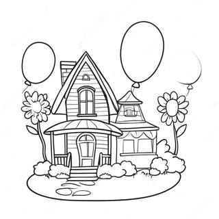 Färgglad Up House med ballonger Målarbild | Up House målarbild