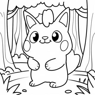 Söt Fakemon i en skog färgläggningssida | Fakemon målarbild