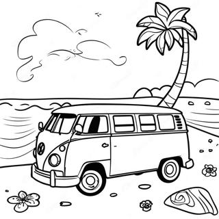 Färgglad Volkswagen Van på Stranden Målarbild | Volkswagen Van målarbild